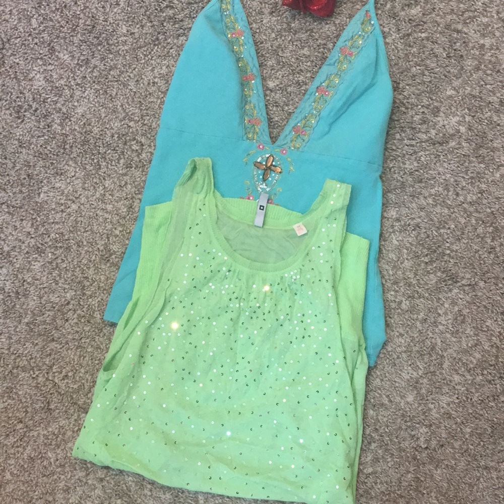 Green sequin long tank top NEW